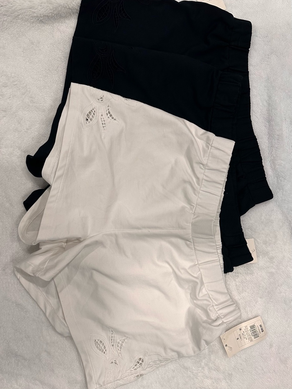 3 pairs Women’s Elastic Waist Embroidered Shorts - White and Black